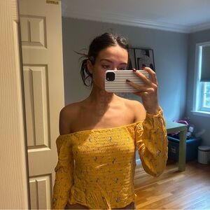 Hollister Yellow Floral Off-Shoulder Blouse